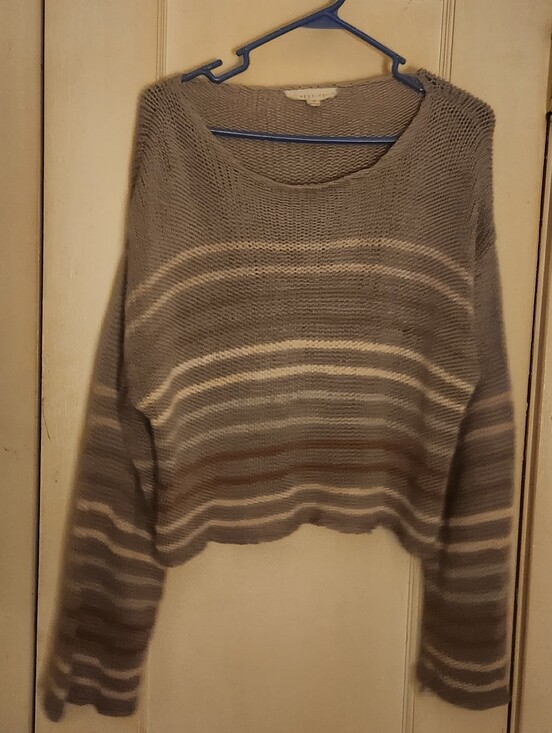 lovestitch Sweaters - lovestitch Cropped Boatneck Sweater in Gray and Cream Stripes